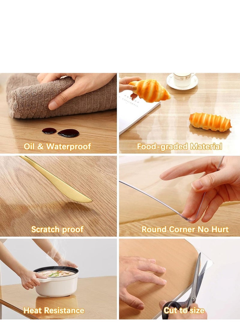 بابونا واقي مفرش طاولة بلاستيكي شفاف، مقاوم للماء والزيوت والبقع وقابل للمسح، غطاء طاولة مستطيل شفاف من الفينيل، مفرش طاولة شفاف لطاولة الطعام الداخلية والخارجية، 60x120 سم - Image 3